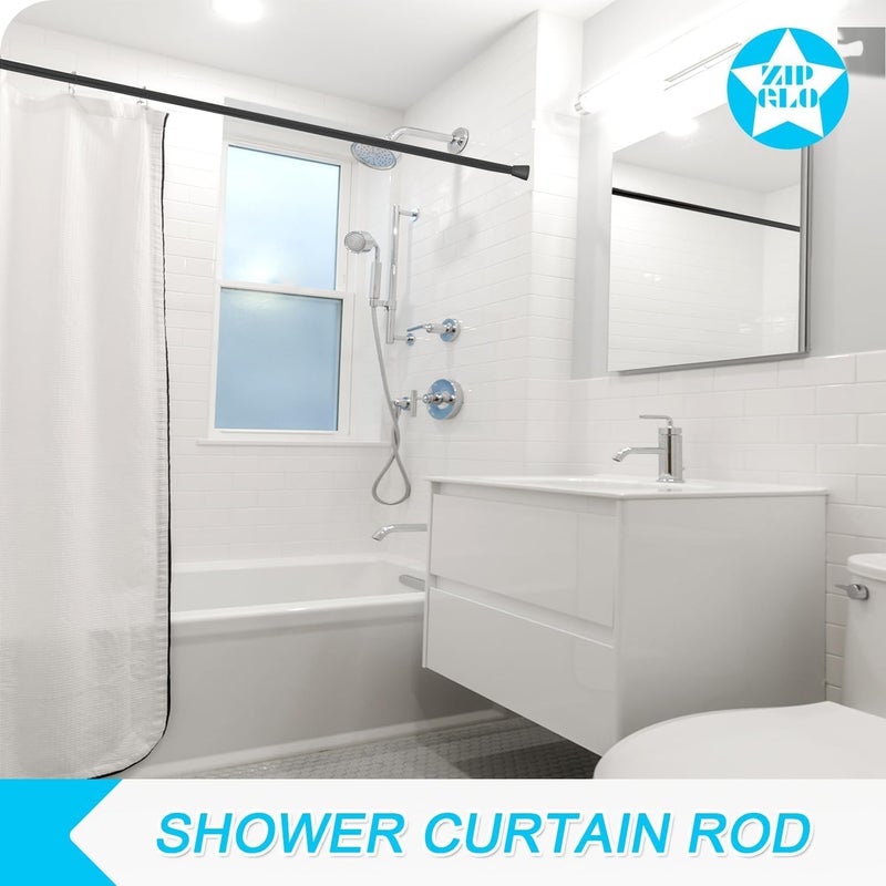 ZipGlo Shower Curtain Rod Black Tension Rod 45 to 77 Inch Spring Curtain Rod Shower rod Non Slip shower curtain rod 1pcs for Windows No Drilling Adjustable Tension Rods of Curtain Window Closet Kitchen - Image 2